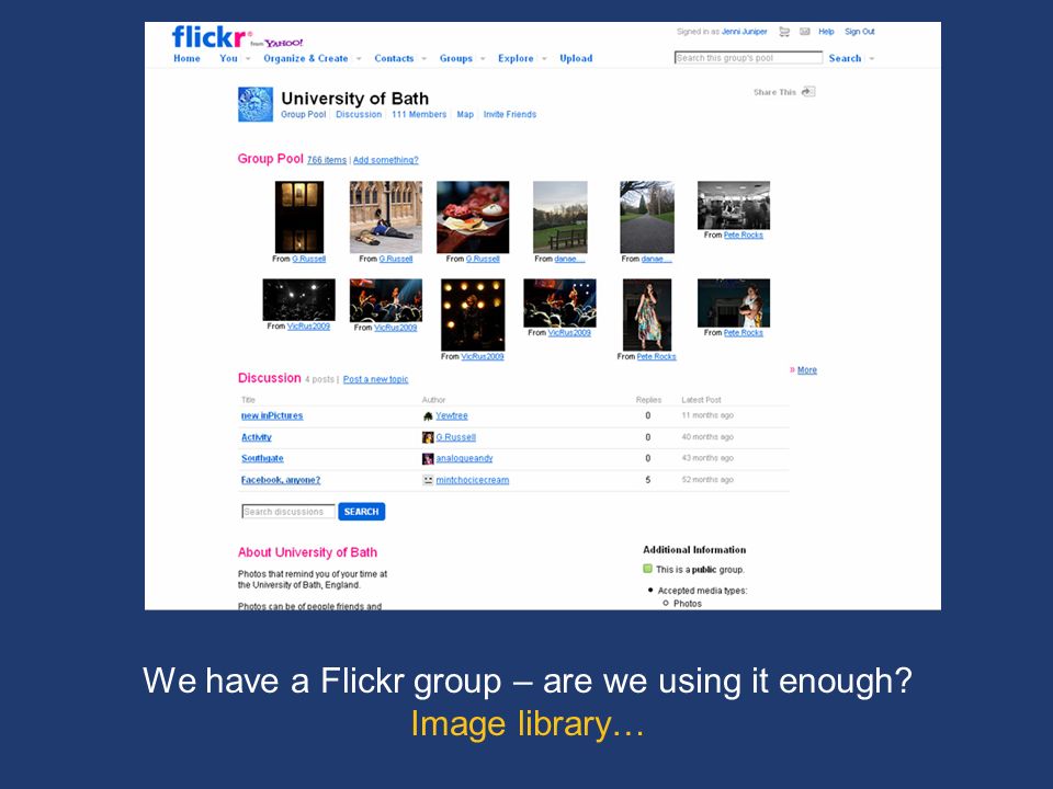 We have a Flickr group – are we using it enough Image library…