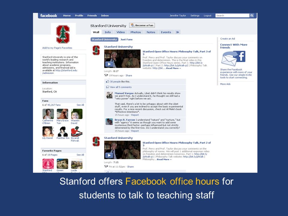 Stanford offers Facebook office hours for students to talk to teaching staff