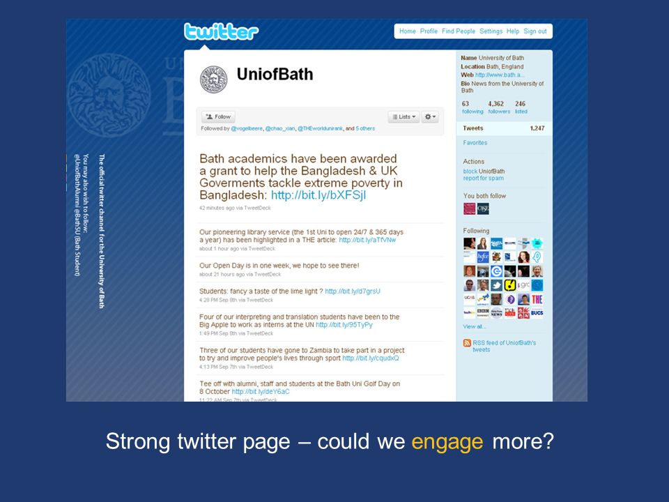 Strong twitter page – could we engage more