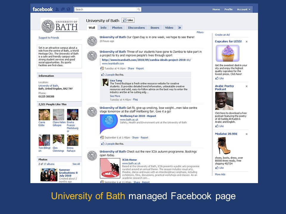 University of Bath managed Facebook page