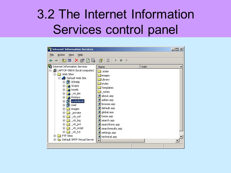 3.2 The Internet Information Services control panel