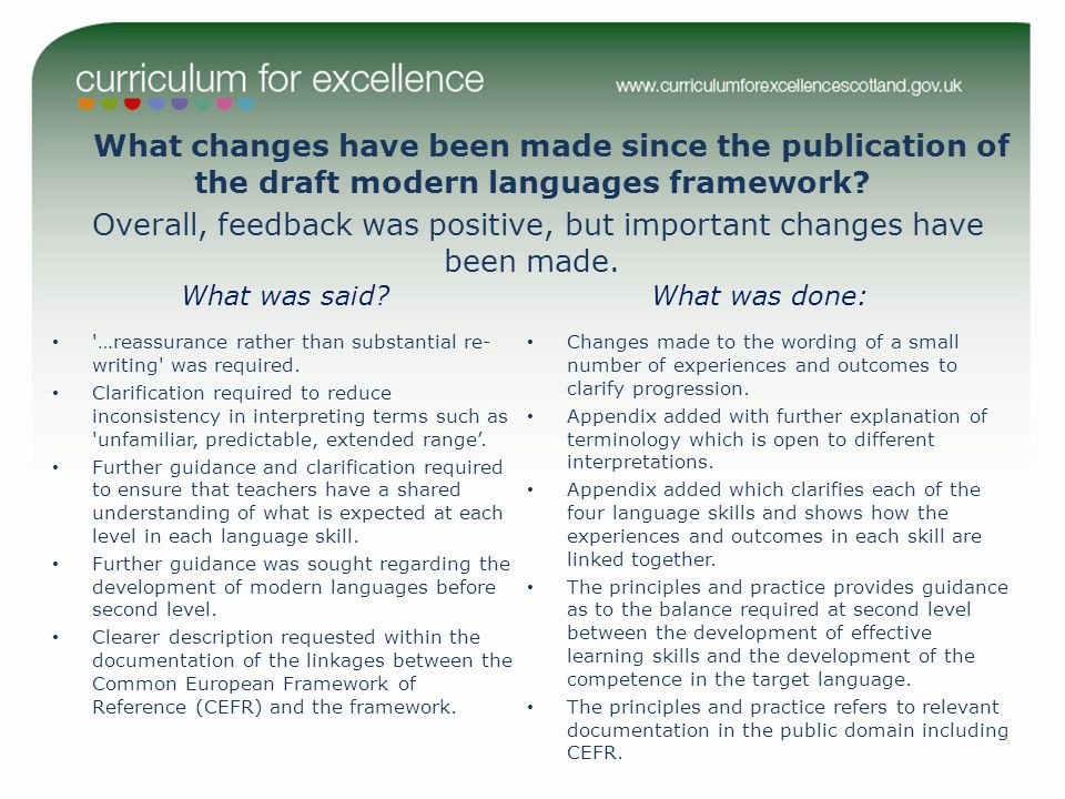 What changes have been made since the publication of the draft modern languages framework.