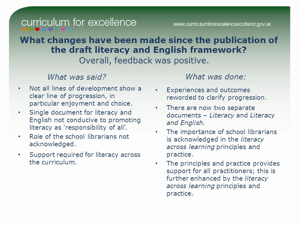 What changes have been made since the publication of the draft literacy and English framework.