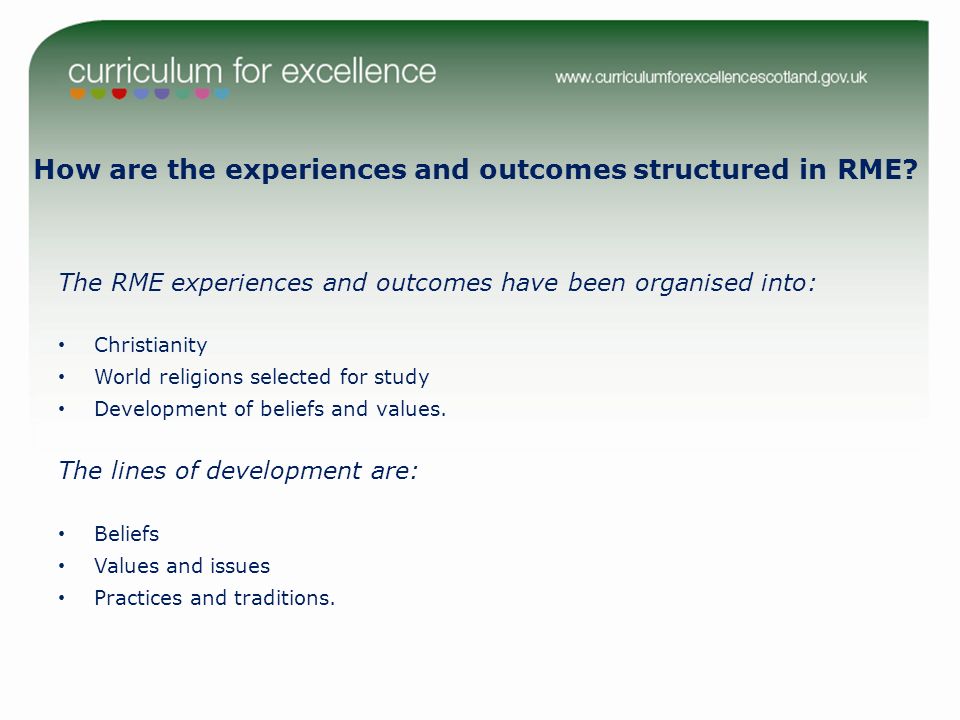 How are the experiences and outcomes structured in RME.