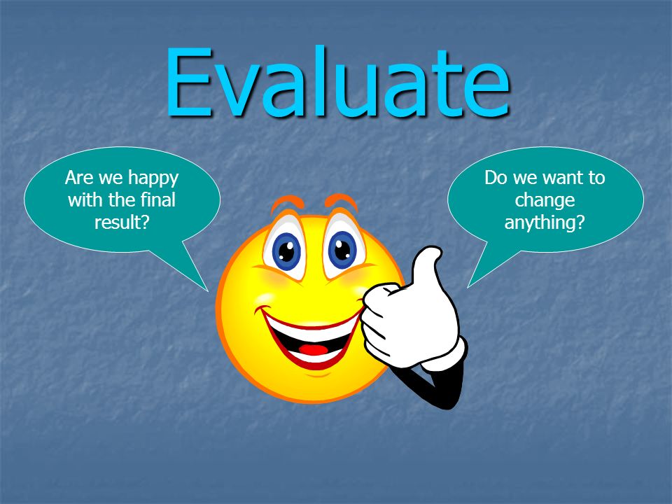 Evaluate Are we happy with the final result Do we want to change anything