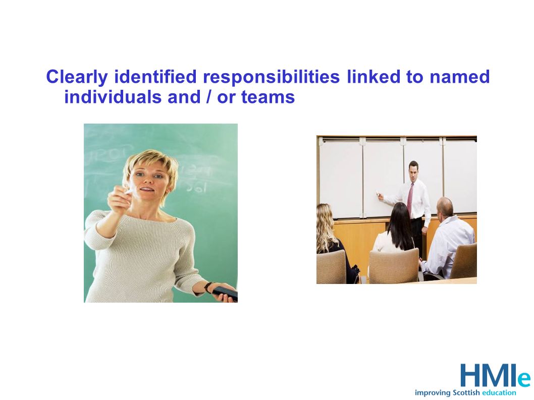 Clearly identified responsibilities linked to named individuals and / or teams