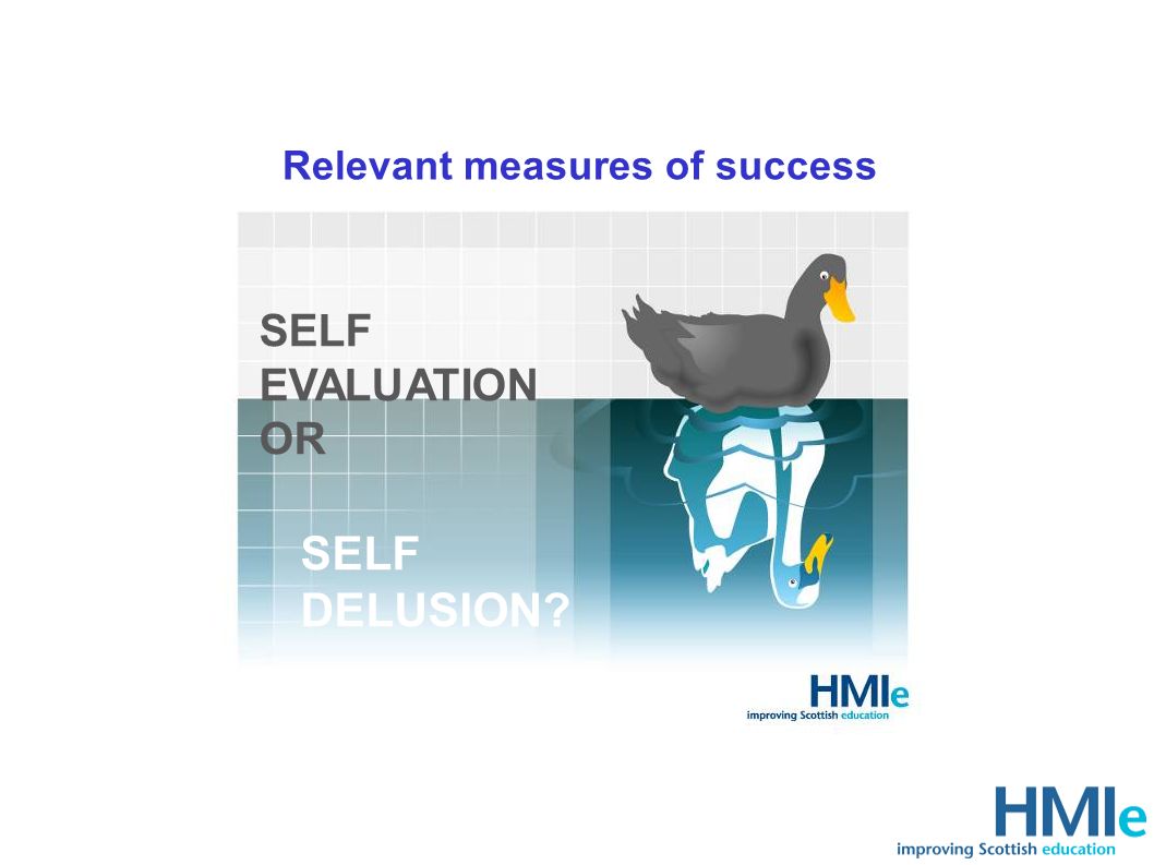 Relevant measures of success Self delusion SELF EVALUATION OR SELF DELUSION
