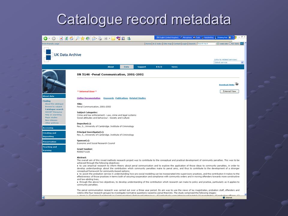 Catalogue record metadata