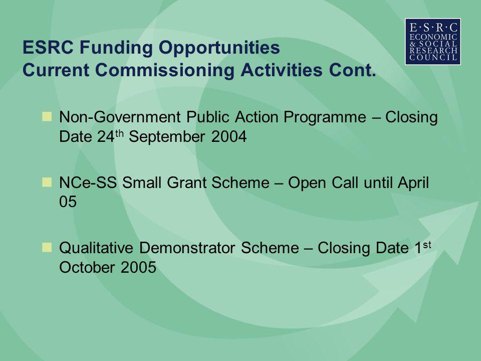 ESRC Funding Opportunities Current Commissioning Activities Cont.