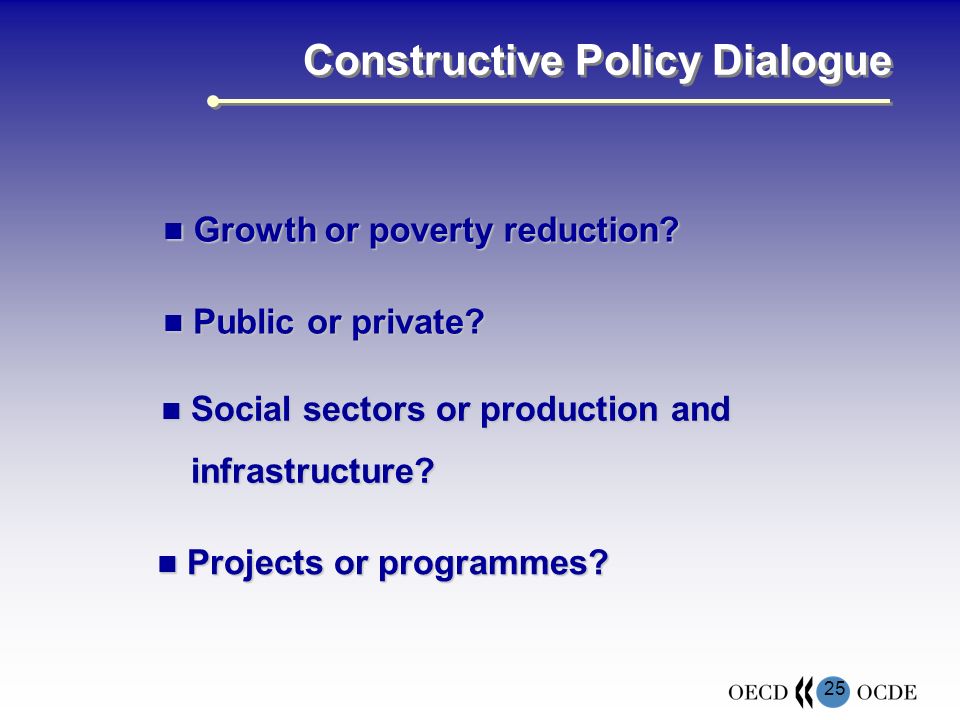 25 Constructive Policy Dialogue Growth or poverty reduction.