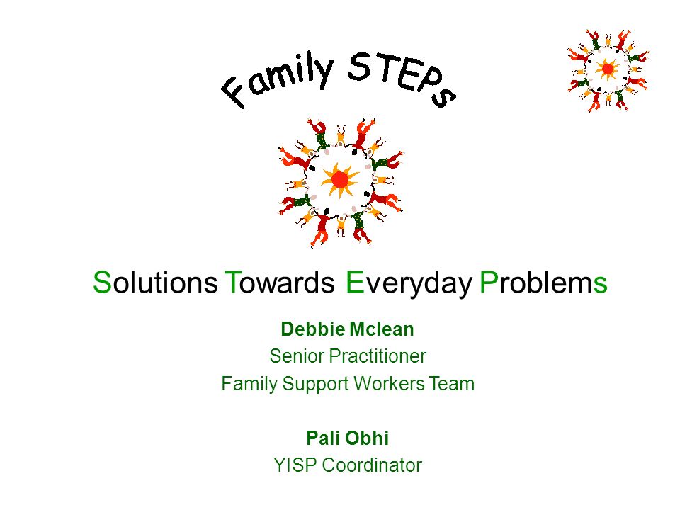 Solutions Towards Everyday Problems Debbie Mclean Senior Practitioner Family Support Workers Team Pali Obhi YISP Coordinator