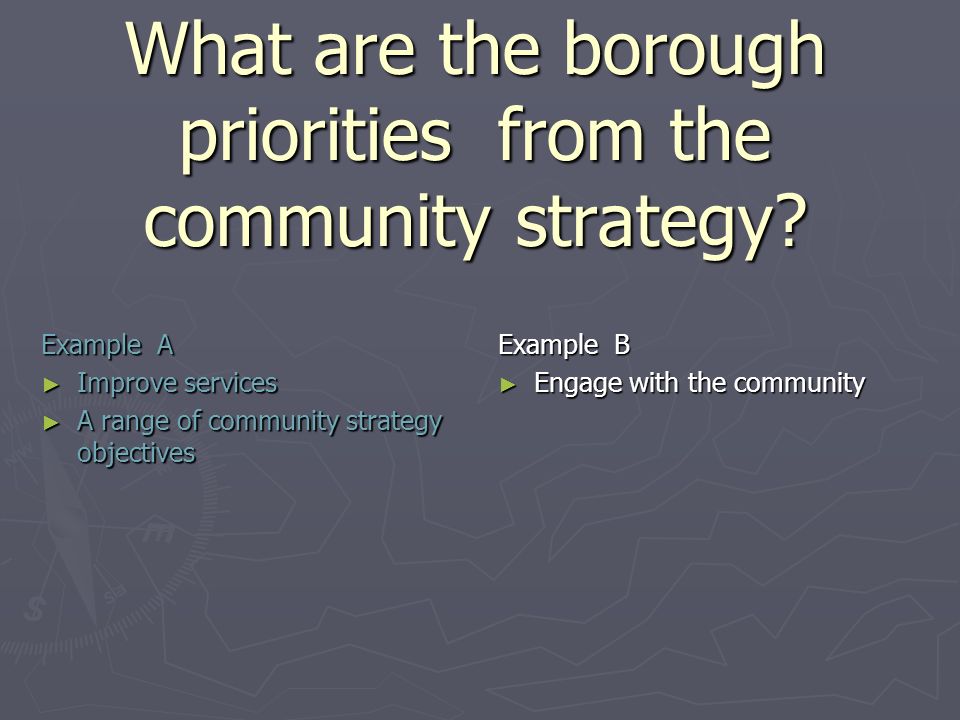 What are the borough priorities from the community strategy.