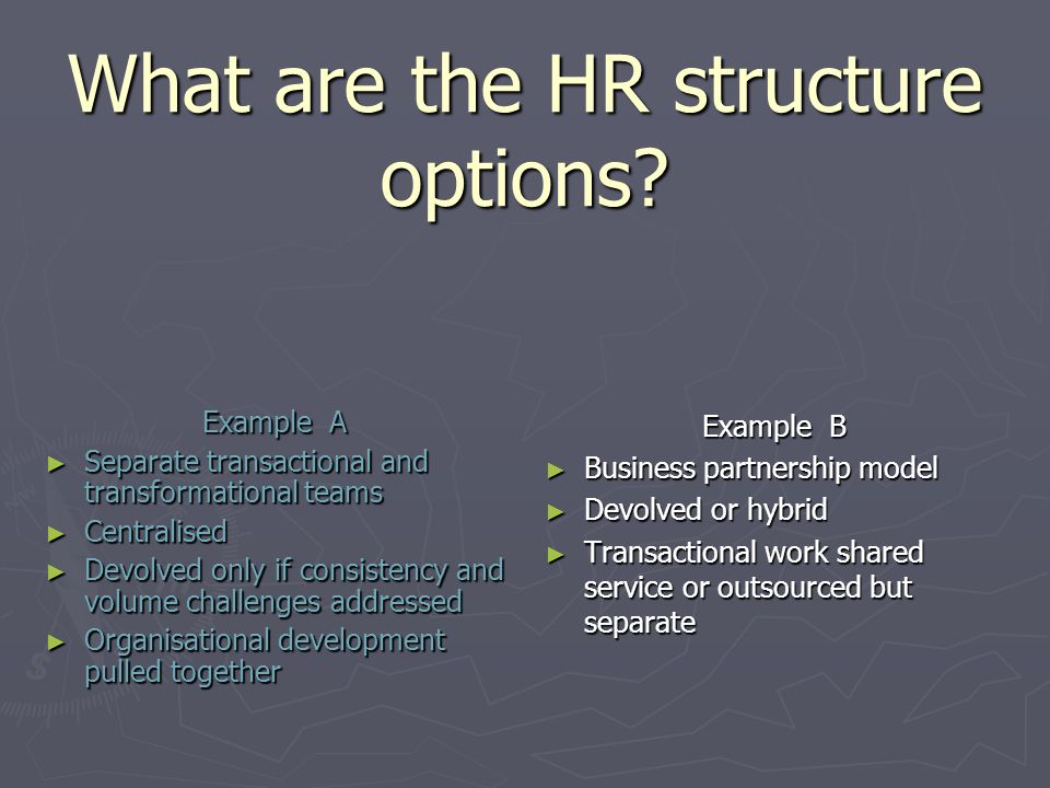What are the HR structure options.