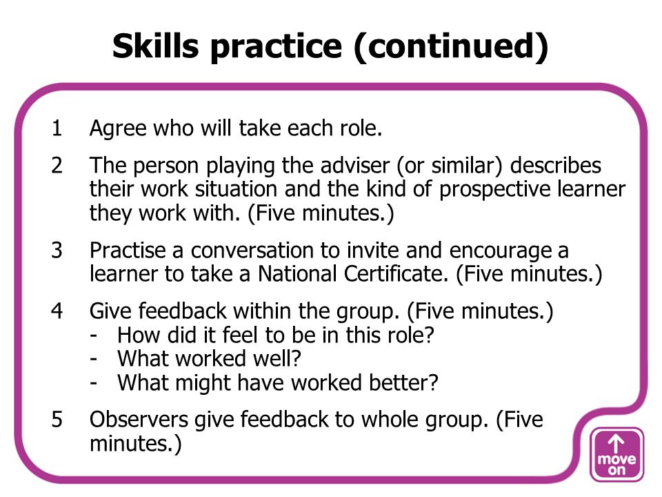 Skills practice (continued) 1Agree who will take each role.