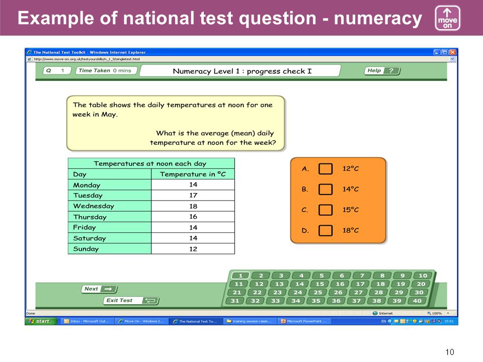 10 Example of national test question - numeracy