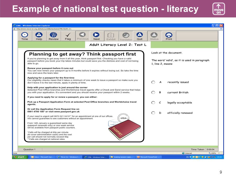 9 Example of national test question - literacy