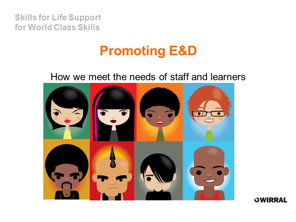 Skills for Life Support for World Class Skills Promoting E&D How we meet the needs of staff and learners