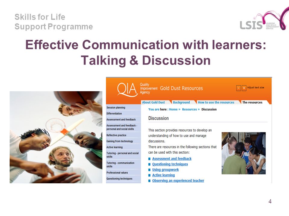 Skills for Life Support Programme Effective Communication with learners: Talking & Discussion 4