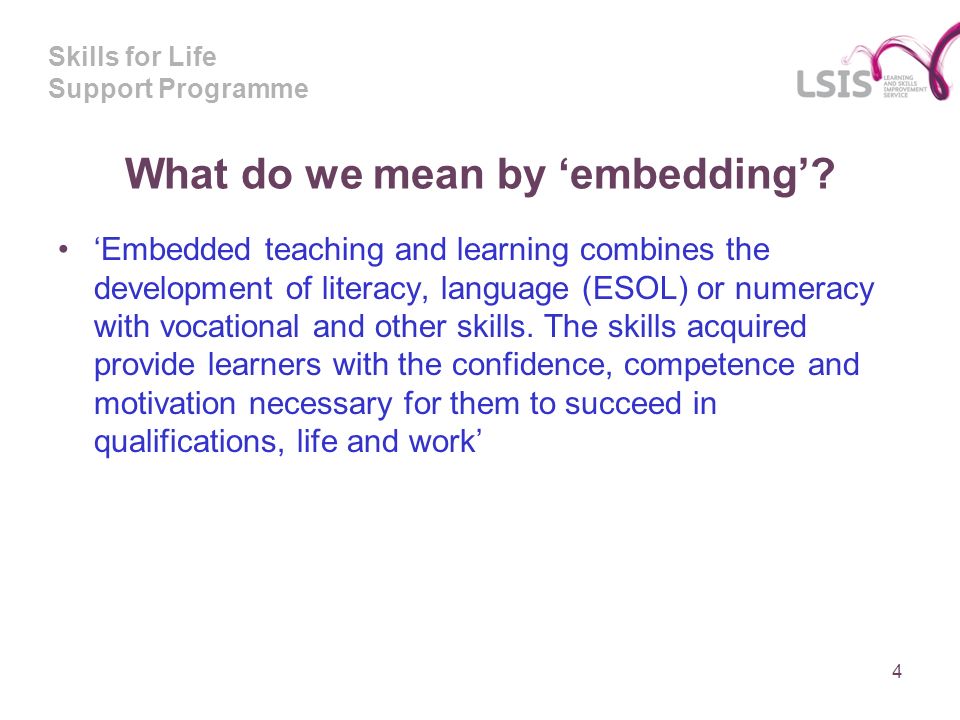 Skills for Life Support Programme What do we mean by embedding.