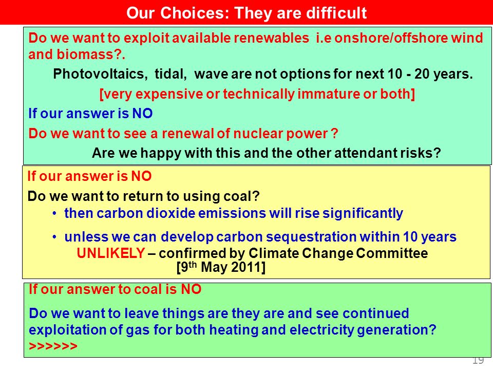 19 Do we want to exploit available renewables i.e onshore/offshore wind and biomass .