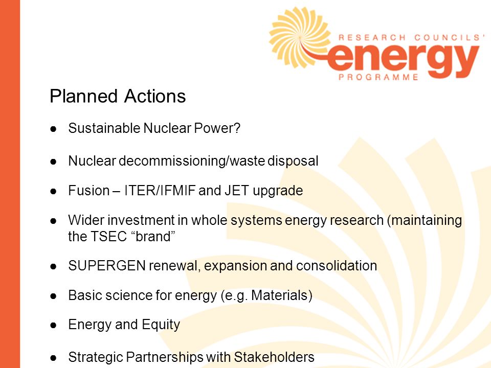 Planned Actions Sustainable Nuclear Power.