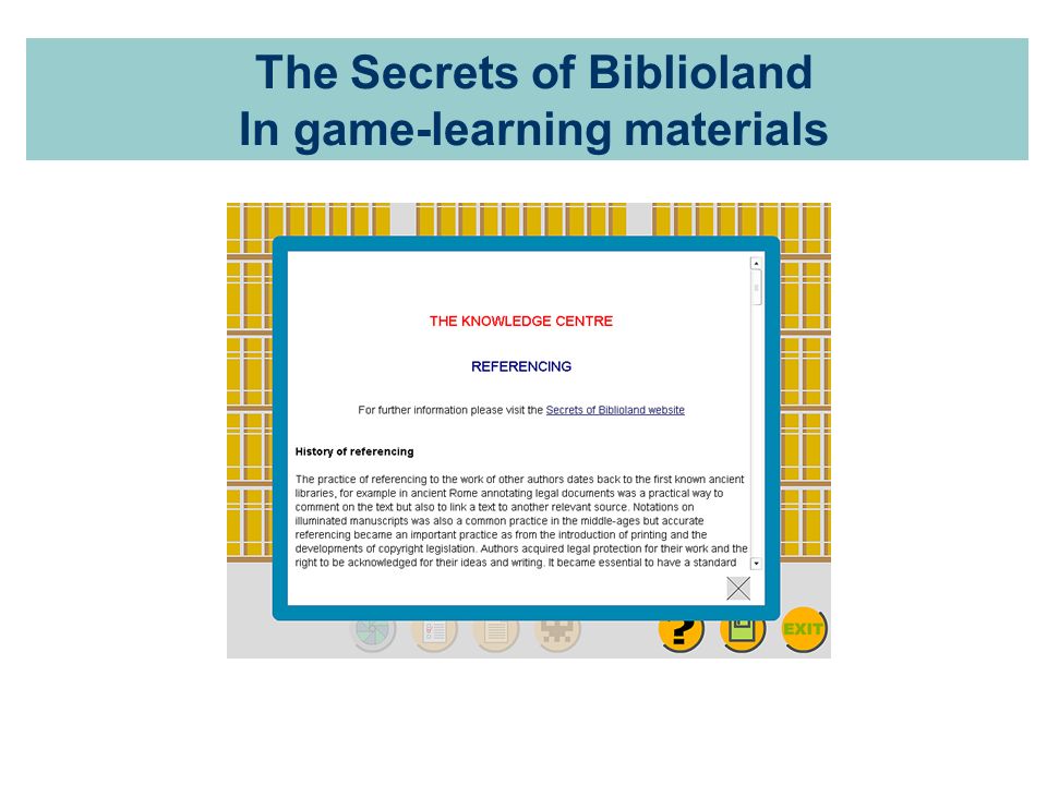 The Secrets of Biblioland In game-learning materials