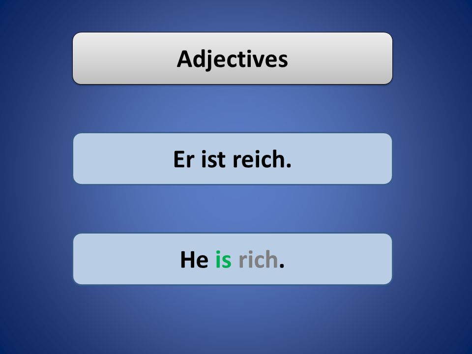 Adjectives Er ist reich. He is rich.