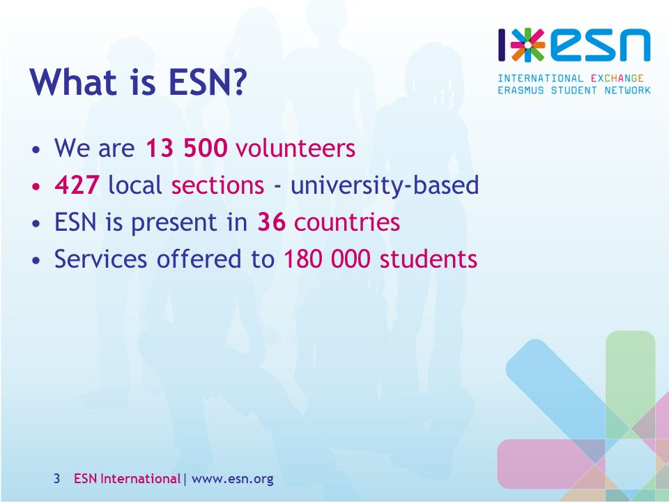 ESN Erasmus Student Network Orientation. What is ESN? One of the biggest  non-profit interdisciplinary student's organisations in Europe (1989) Aim:  support. - ppt download