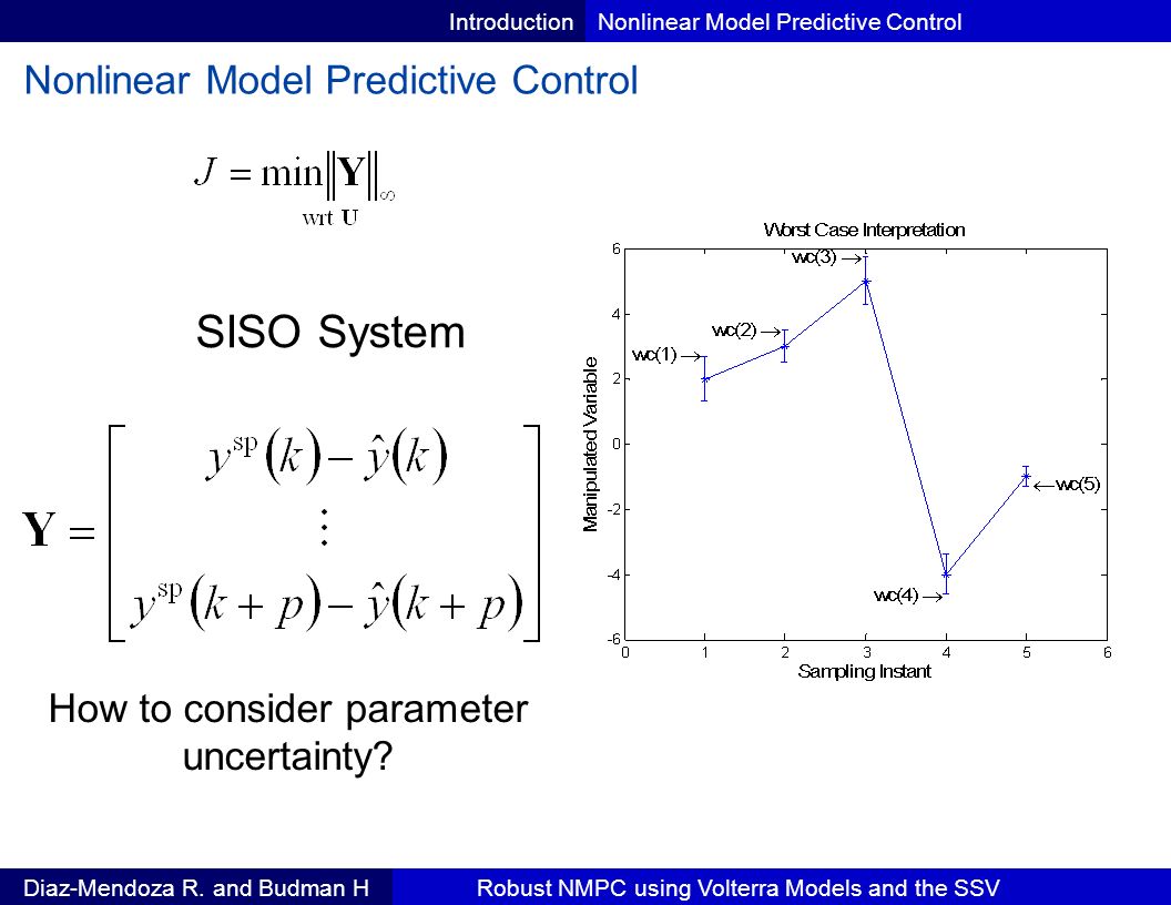 Robust Nonlinear Model Predictive Control using Volterra Models and the Structured Singular Value (  ) Rosendo Díaz-Mendoza and... 