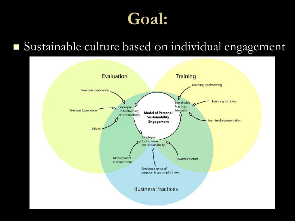Goal: Sustainable culture based on individual engagement Sustainable culture based on individual engagement