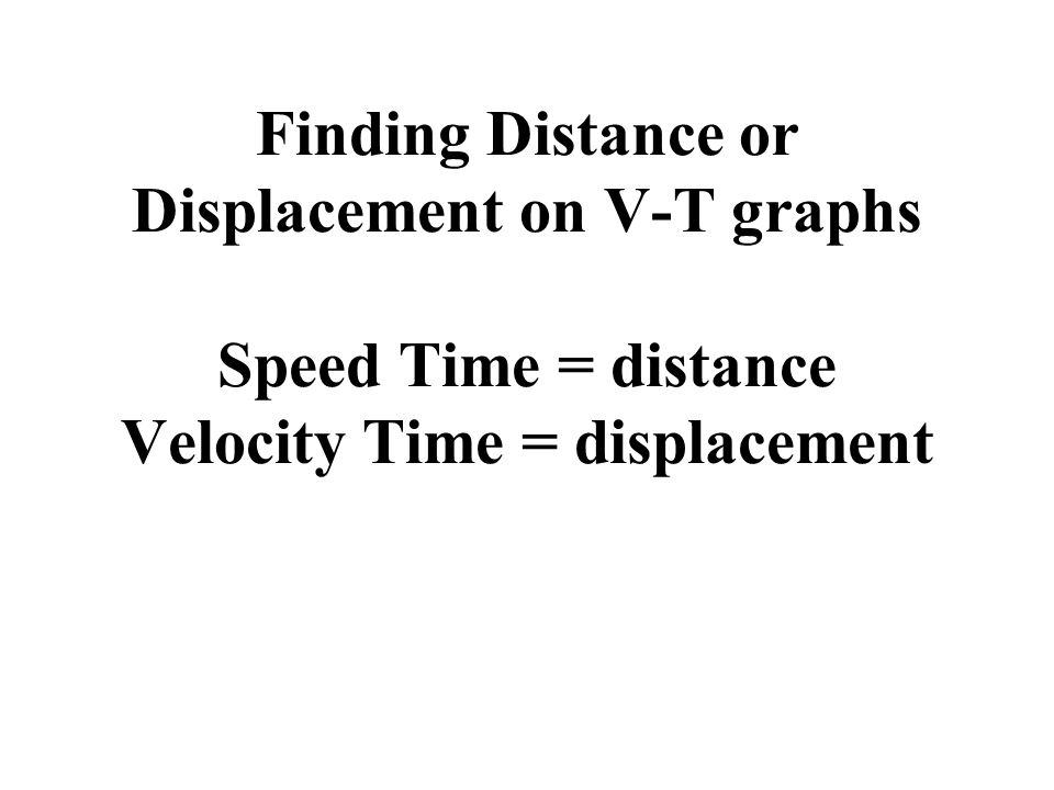 Finding Distance or Displacement on V-T graphs Speed Time = distance Velocity Time = displacement