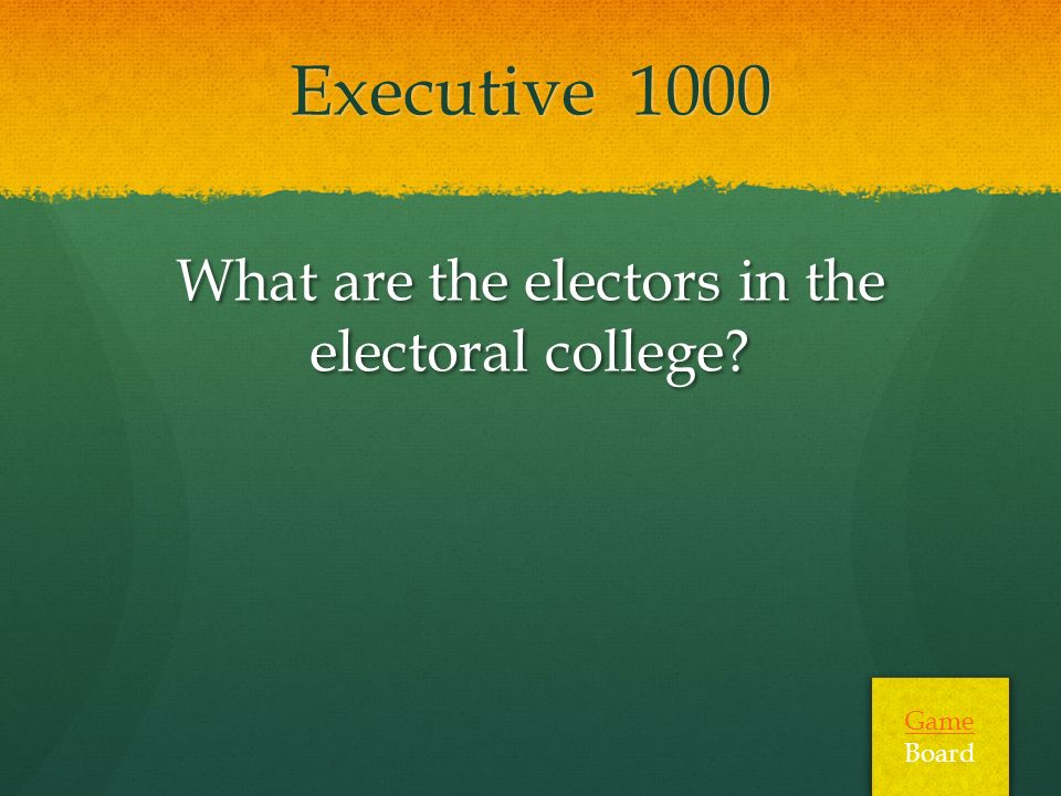 Executive 1000 What are the electors in the electoral college Game Board