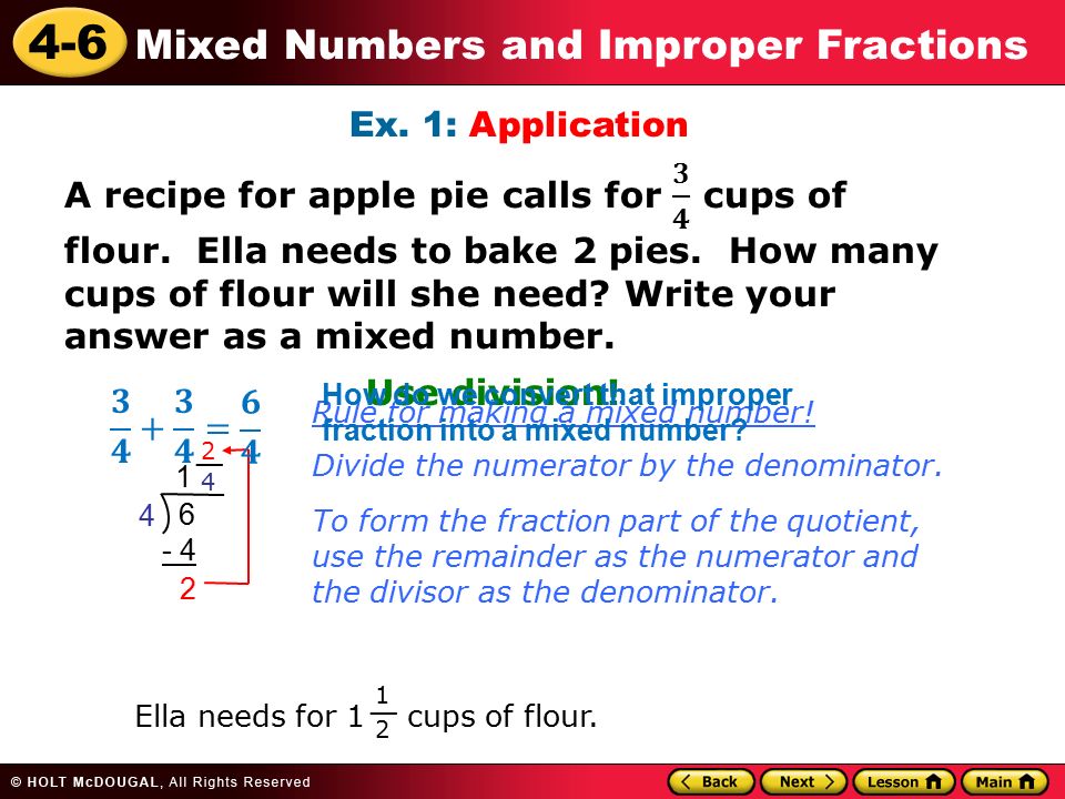 4-6 Mixed Numbers and Improper Fractions Warm Up Order the