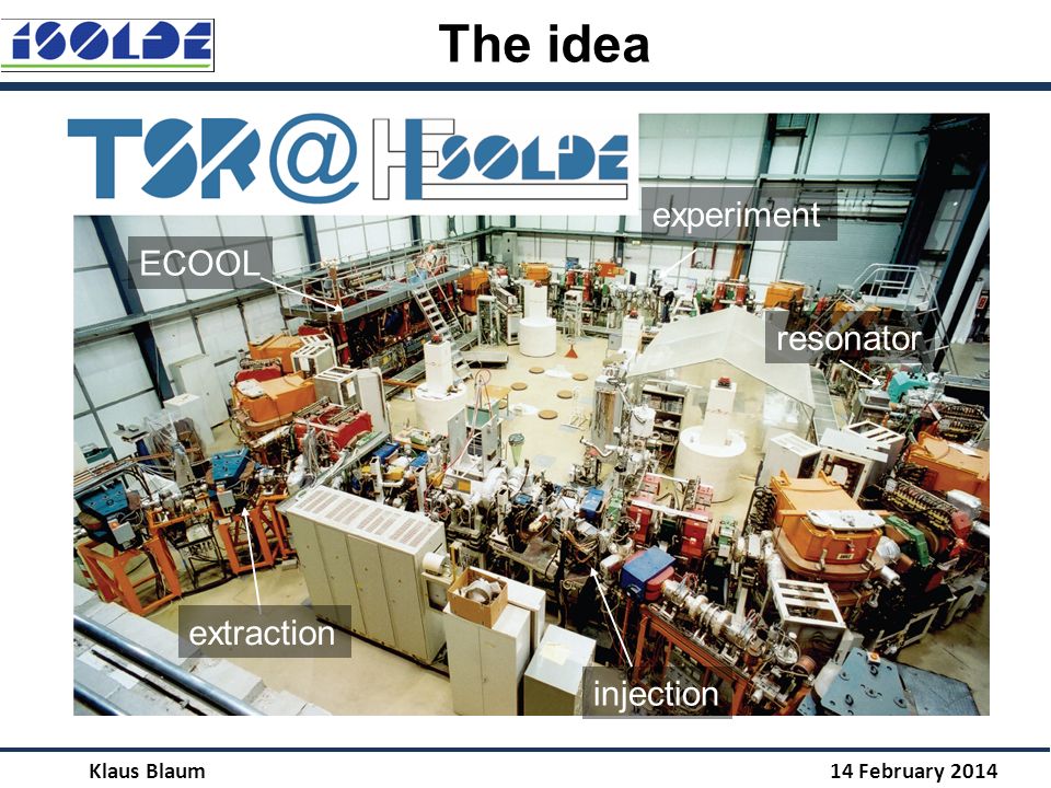 2 The idea Klaus Blaum 14 February 2014 ECOOL extraction injection resonator experiment