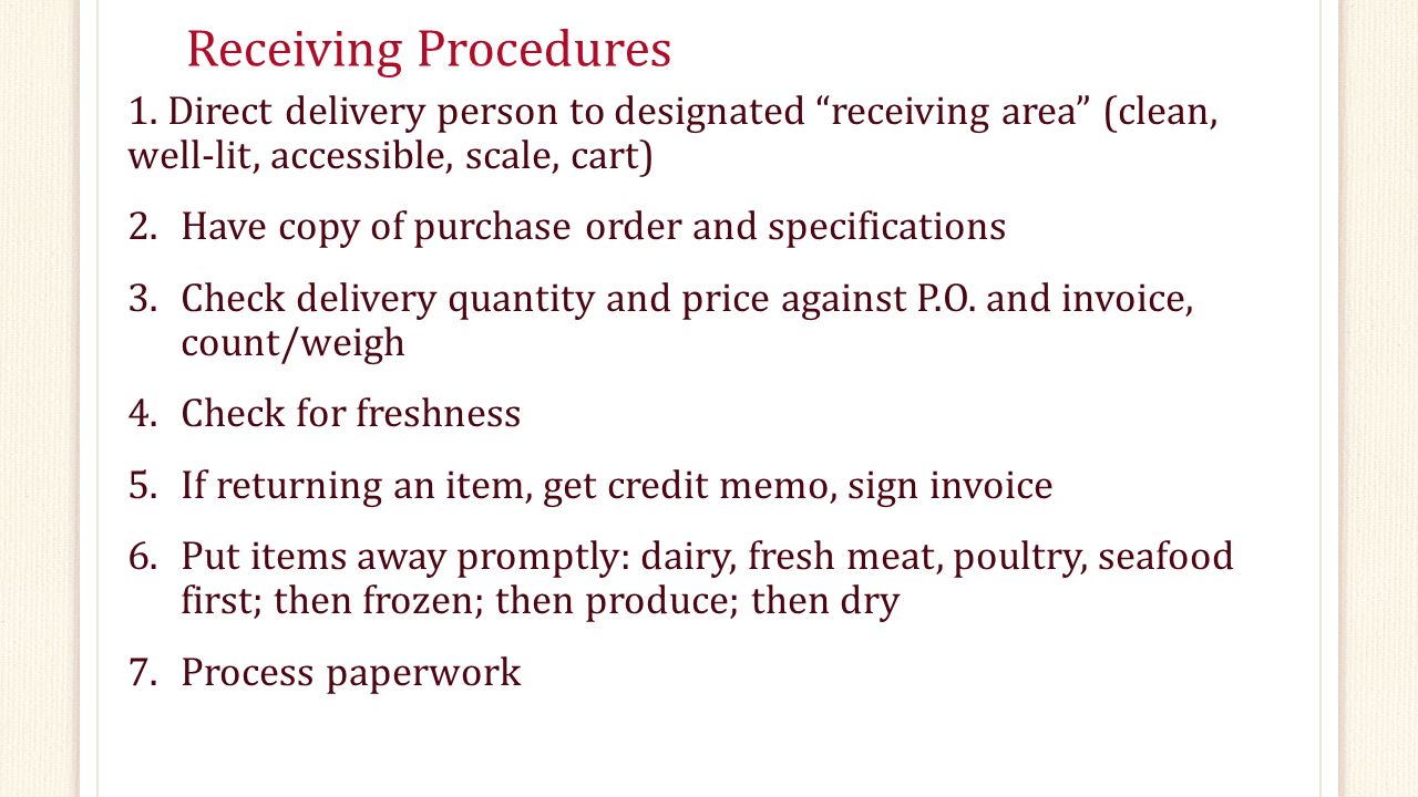 receiving procedures