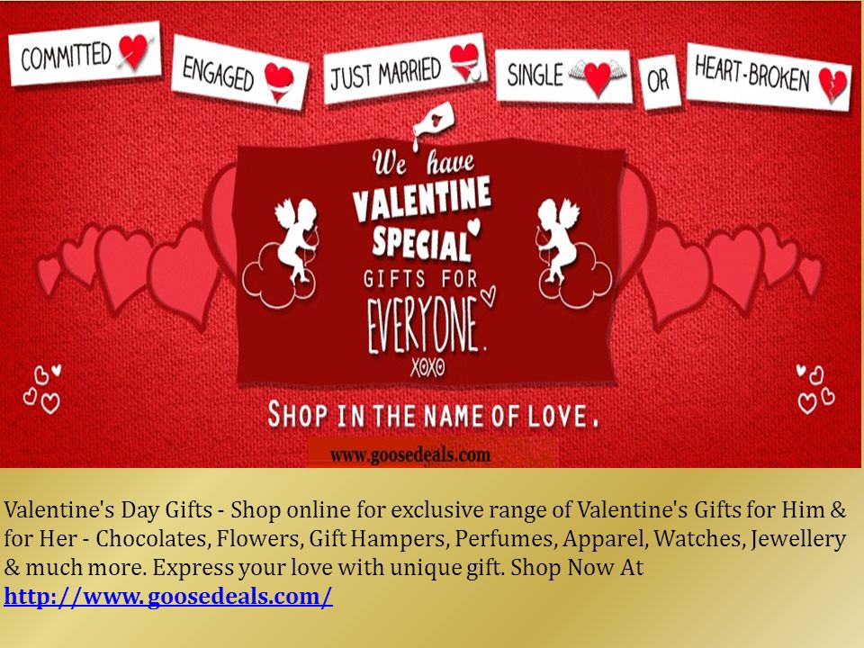 Valentine s Day Gifts - Shop online for exclusive range of Valentine s Gifts for Him & for Her - Chocolates, Flowers, Gift Hampers, Perfumes, Apparel, Watches, Jewellery & much more.