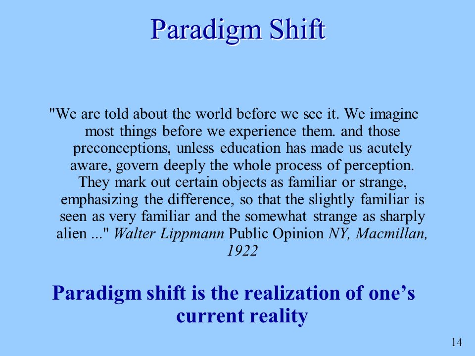 14 Paradigm Shift We are told about the world before we see it.