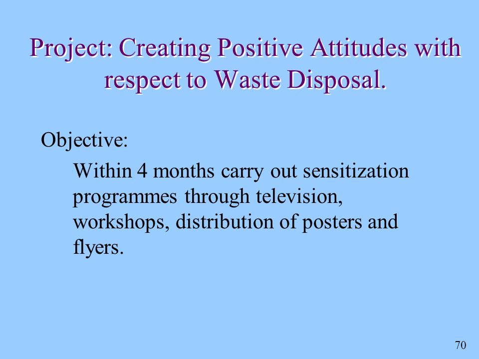 70 Project: Creating Positive Attitudes with respect to Waste Disposal.