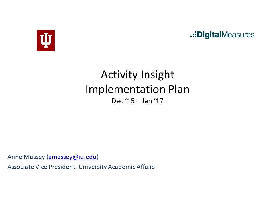 Activity Insight Implementation Plan Dec ‘15 – Jan ‘17 Anne Massey Associate Vice President, University Academic Affairs