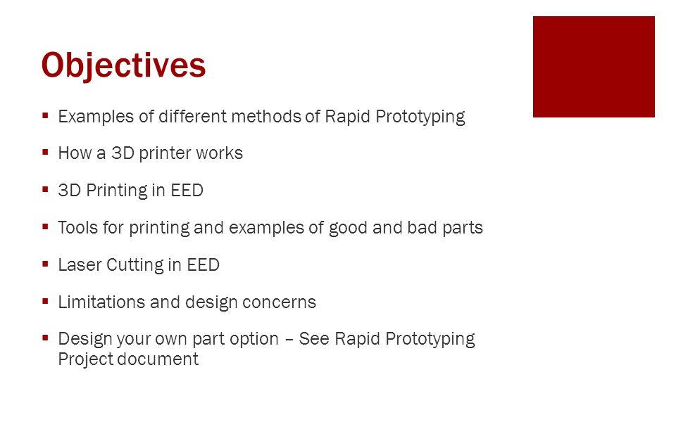 3D Printing Technology Objectives  . The Printing Process Involves Building Up An Object One Layer At A Time Until It�s Complete.