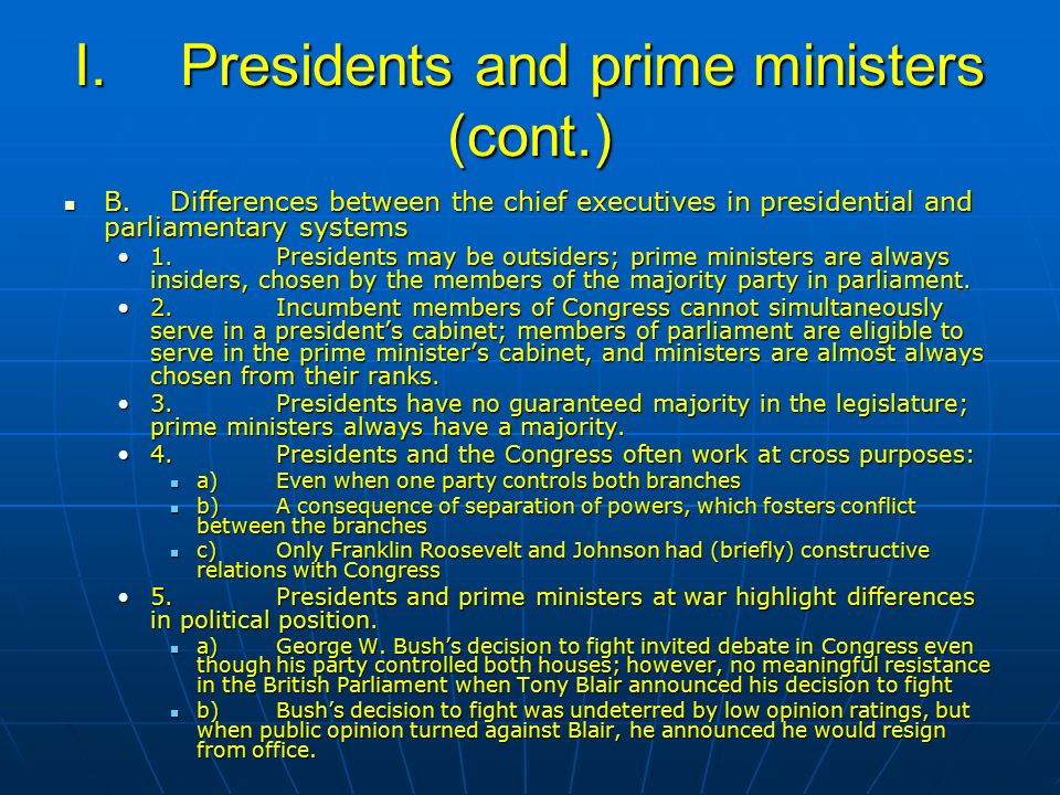 Chapter 14 The Presidency I Presidents And Prime Ministers A