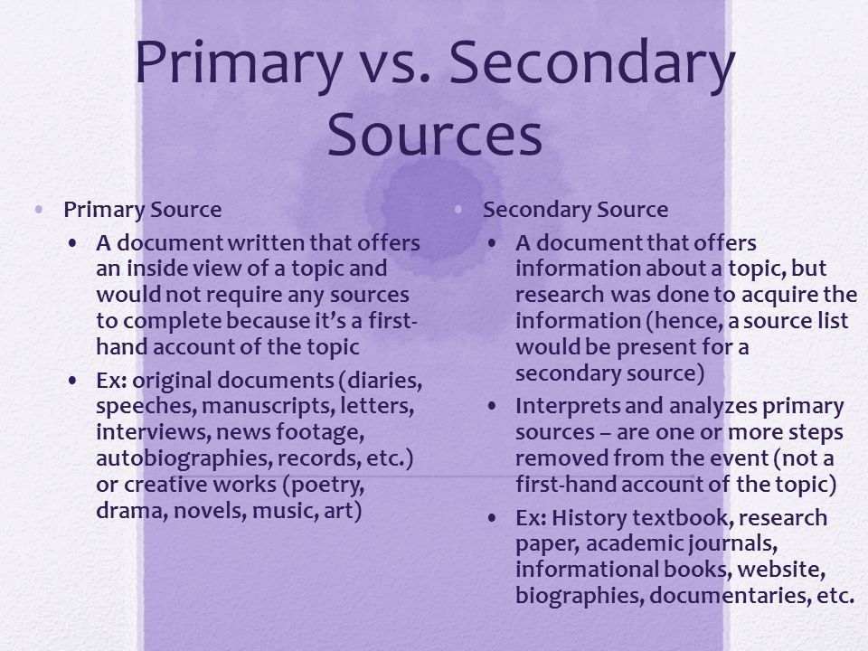 explain and give an example of a secondary source