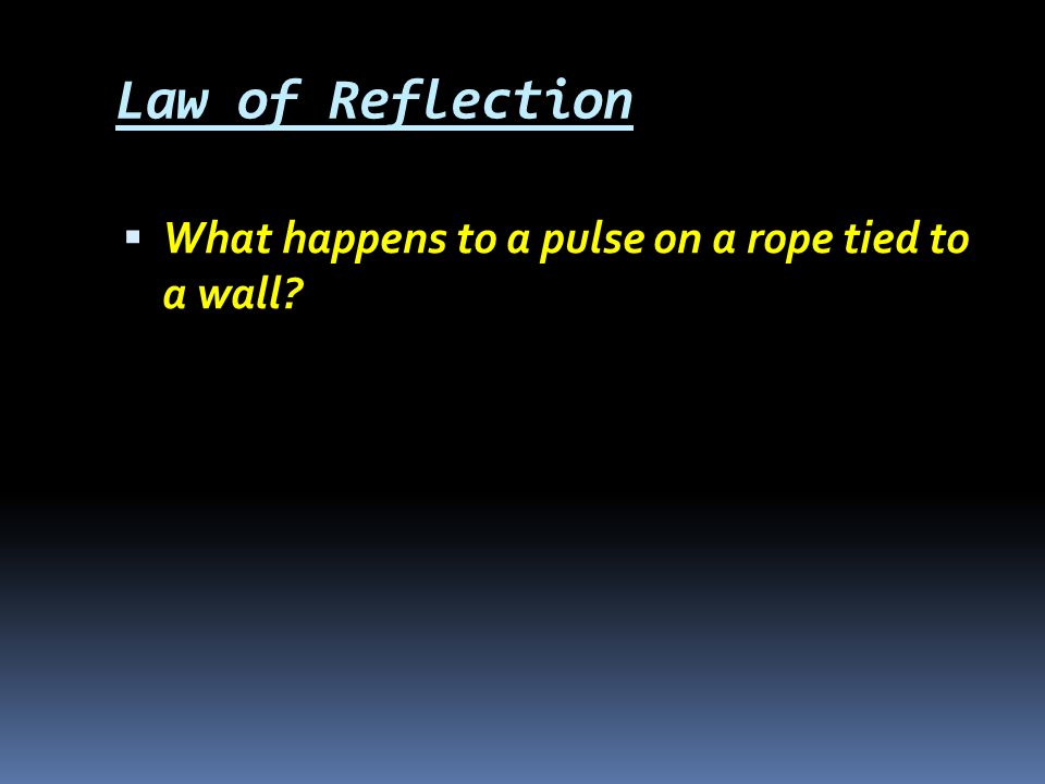 Law of Reflection  What happens to a pulse on a rope tied to a wall