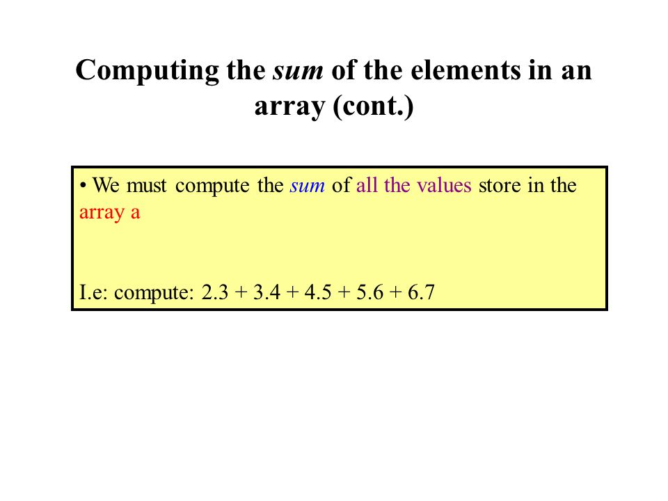 Simple algorithms on an array - compute sum and min. - ppt download