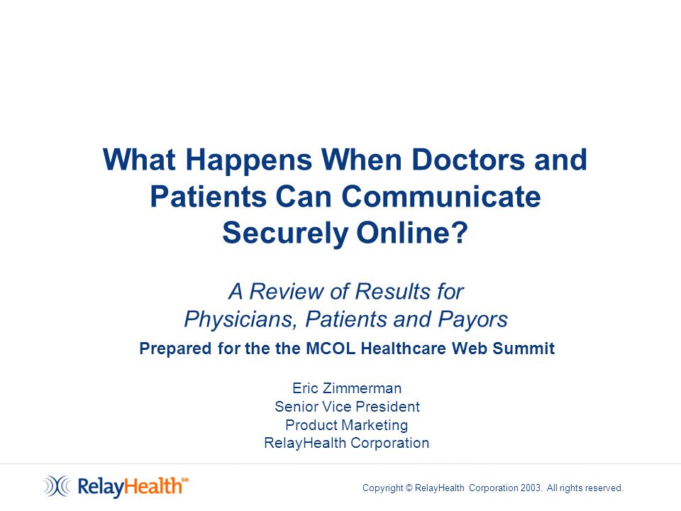 Copyright © RelayHealth Corporation All rights reserved. What Happens