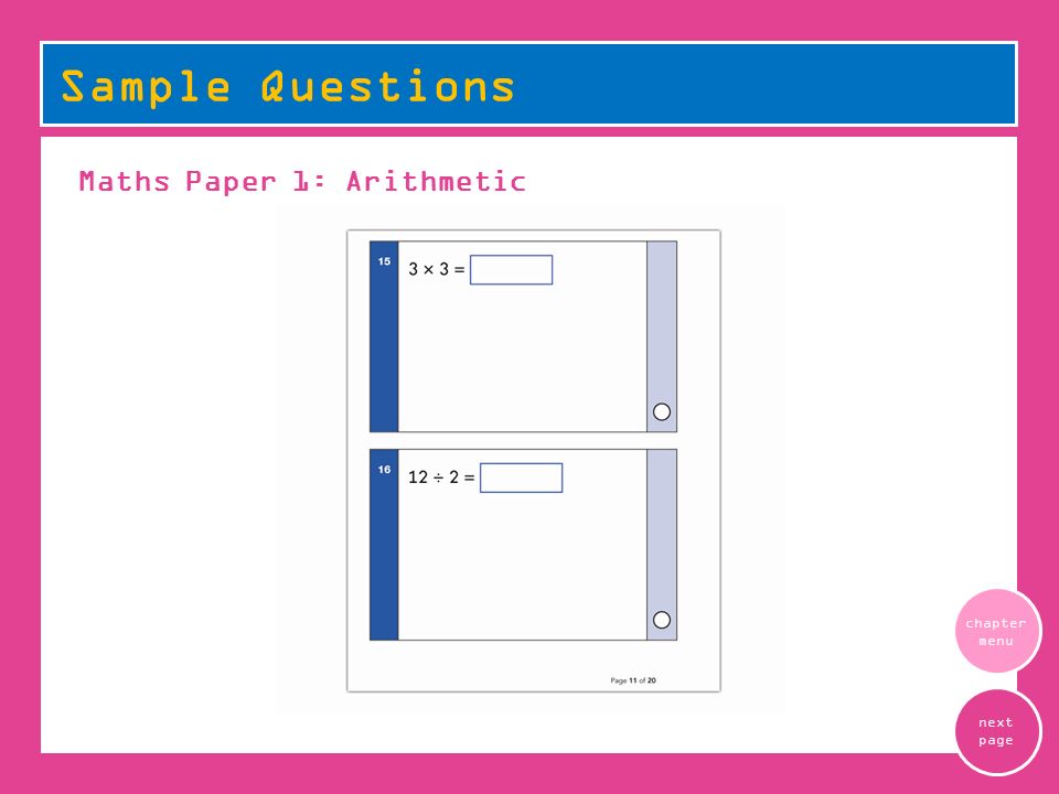 Sample Questions Maths Paper 1: Arithmetic next page chapter menu