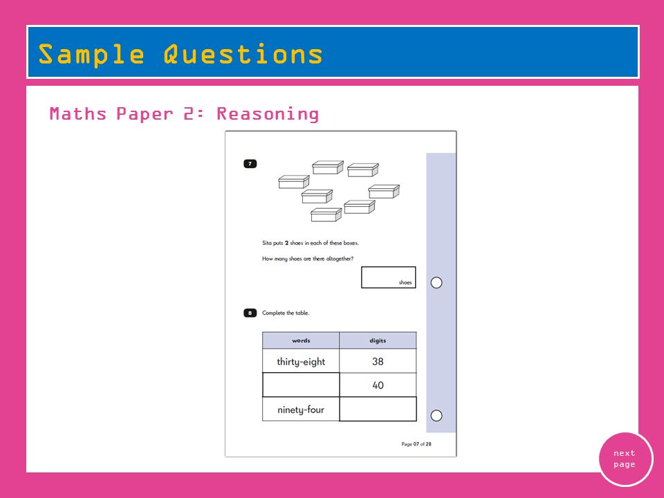 Sample Questions Maths Paper 2: Reasoning next page