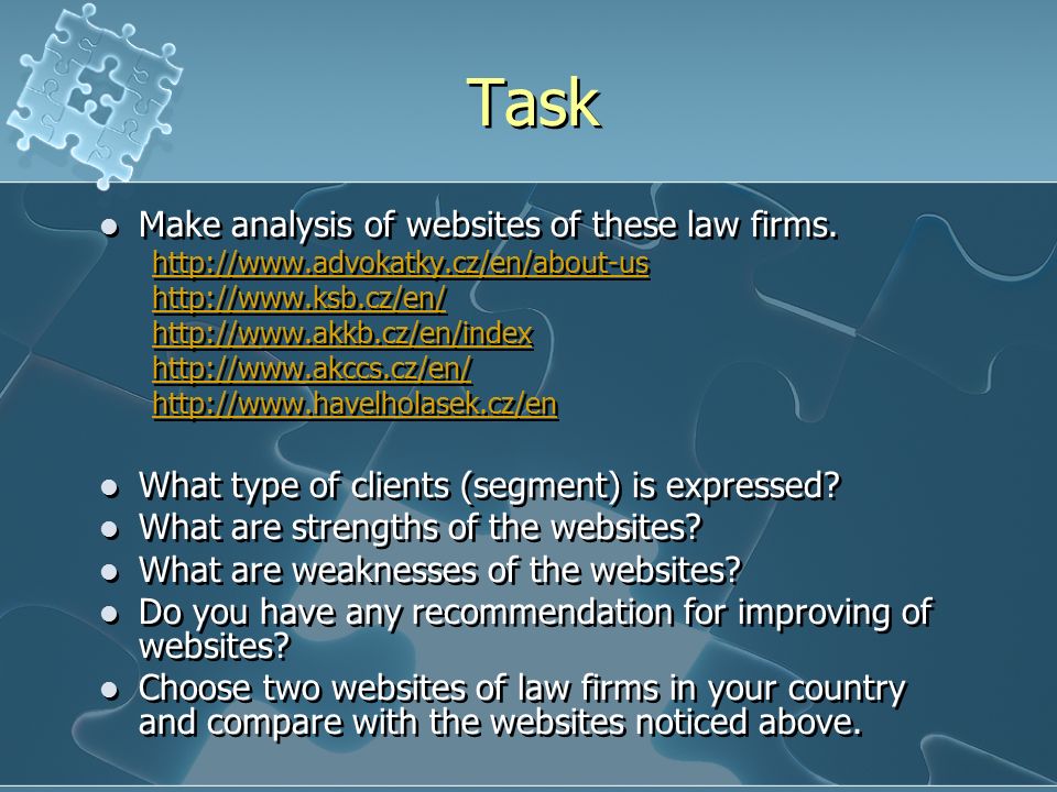 Task Make analysis of websites of these law firms.