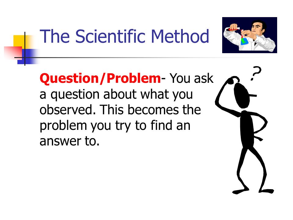 The Scientific Method Question/Problem- You ask a question about what you observed.