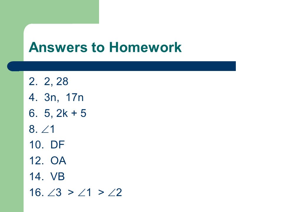 Answers to Homework 2. 2, n, 17n 6. 5, 2k